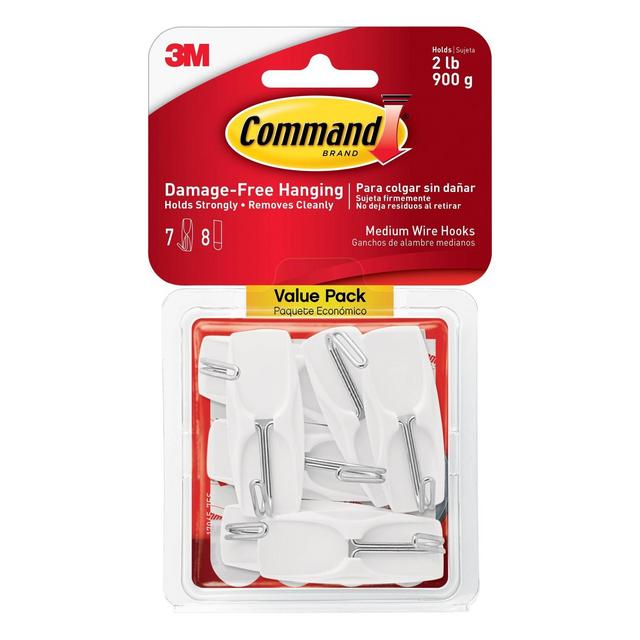 Command Medium Sized Wire Hooks Value Pack (7 Hooks 8 Strips)White