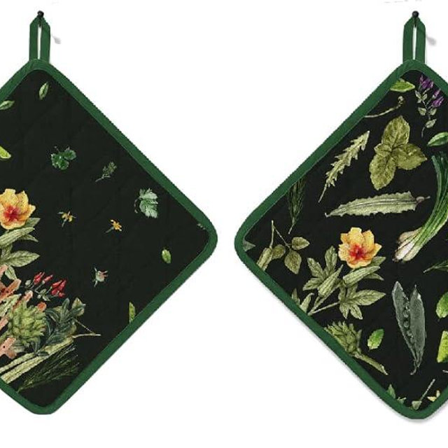AMOUR INFINI Pot Holders Heat Resistant Cotton Set of 2 Nonslip 8"x8" Inch Hot Pads for Kitchen, BBQ, Baking & Cooking with Hanging Loops (My Garden)