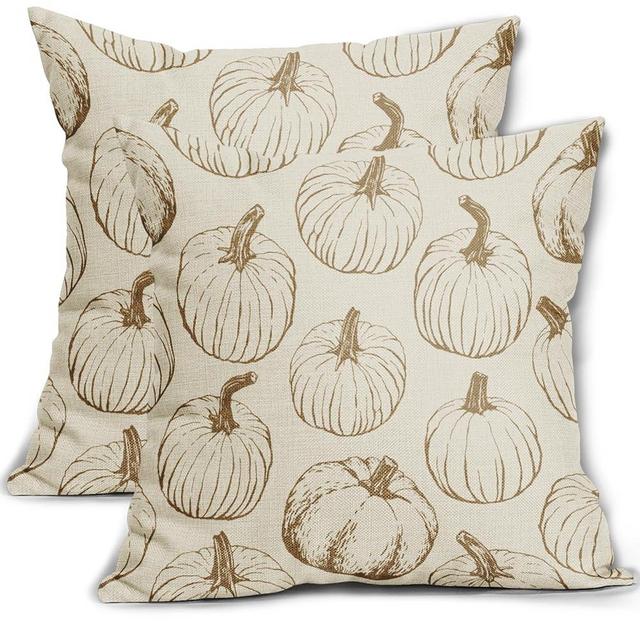 Aytipun Brown Pumpkin Fall Pillow Covers 18x18 Set of 2 Autumn Themed Thanksgiving Harvest Print Decorative Throw Pillows Outdoor Farmhouse Pillowcases Cushion Case Seasonal Decor for Couch Sofa Bed