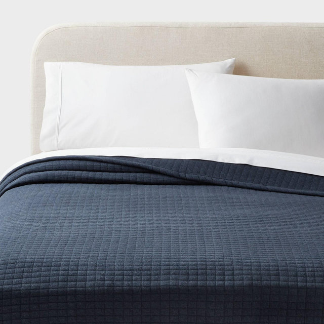 King Jersey Quilt Dark Navy Blue - Threshold™: Knitted Coverlet, OEKO-TEX Certified