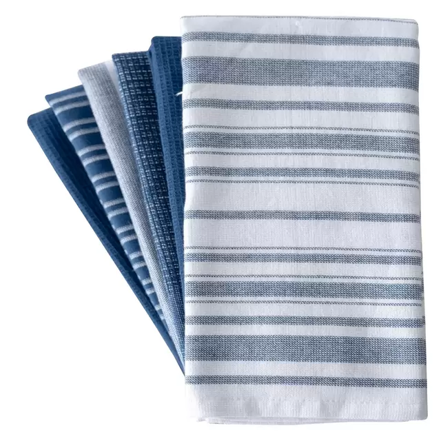 Pack of 6 Ultra Soft & Super Absorbent Kitchen Towels Solid & Assorted Design Home Kitchen Towels by Lux Decor - Navy Blue