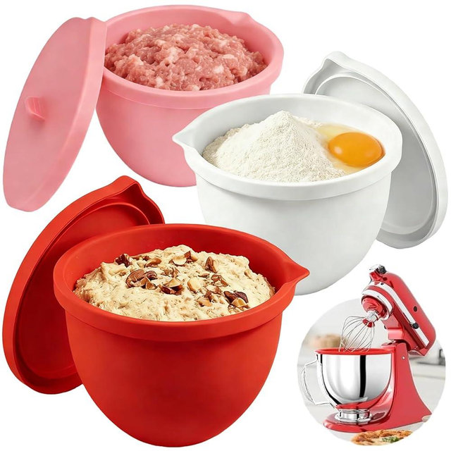 Silicone Liners for Kitchen Aid Tilt-Head 5QT Stand Mixers,3 PCS Silicone Bowl Liners with Lids,Thicker,Heat-Resistant & Non-Stick,Mixer Attachments & Accessories for Baking and Cooking
