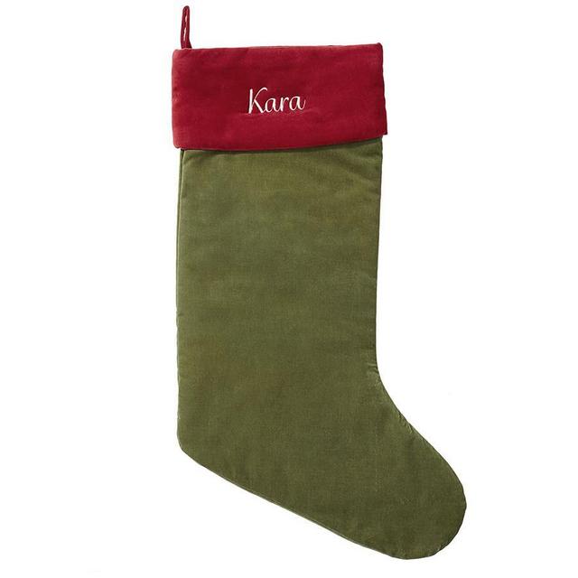 Personalized Velvet Stocking, Green with Red Cuff - Large 14.5"x24.5"