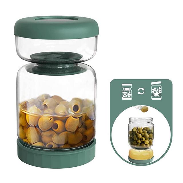 Luvan Pickle Jar with Strainer Flip, 34oz Pickle Container with Strainer, Glass Pickle Storage Container, Pickle and Olive Hourglass Jar with Lid, Leakproof Pickle Flip Jar for Olives,Jalapenos,Beets