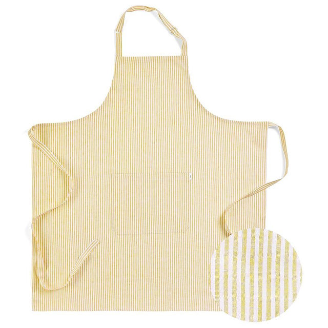 Solino Home 100% Pure Linen Apron for Women & Men - Full Midi Bib Apron Adjustable Neck Strap with Center Pockets for Kitchen