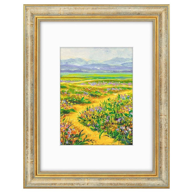 Golden State Art,9x12 Ornate Picture Frame for 6x8 Photo with Mat or 9 x 12 Prints without Mat, Real Glass Wall Display Horizontally or Vertically (Color:Vintage Gold)