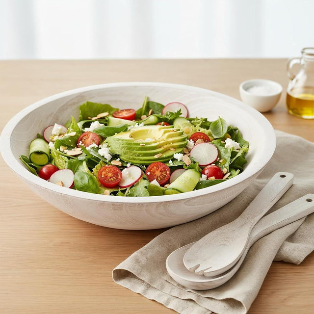 Extra Large Wooden Salad Bowl Set With Serving Utensils - A Beautiful Party Salad & Fruit Bowl With Serving Spoons Perfect for Your Dinner Party - Decorative & Practical Kitchen Must-Have