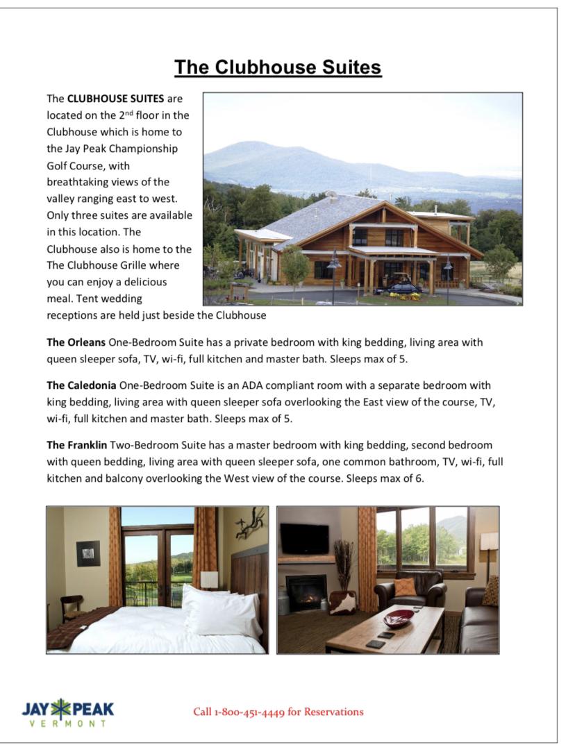 Lodging and booking information: Clubhouse Suites