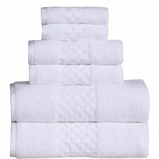 Feather & Stitch 100% Cotton 625 GSM Bath Towel Set of 6, Ultra Soft Highly Absorbent 2 Bath Towels, 2 Hand Towels & 2 Washcloth - Luxury Quick Dry Shower Towels (White)