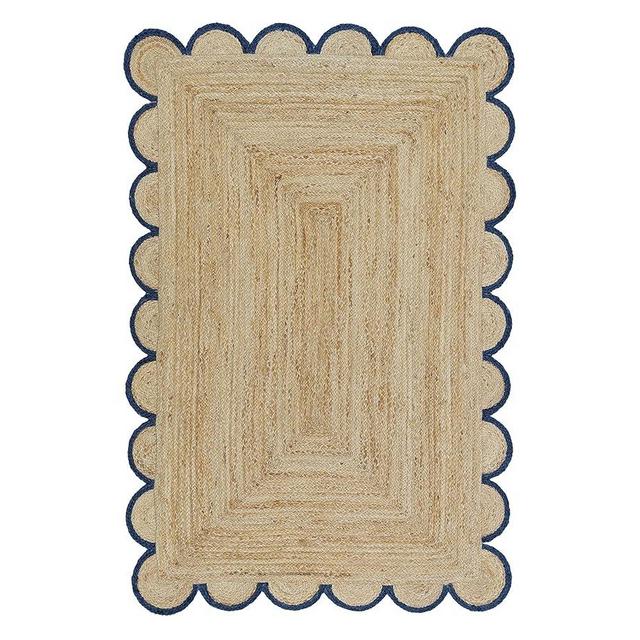 Weaving Village Scalloped Natural Jute Area Rug, Colored Trim