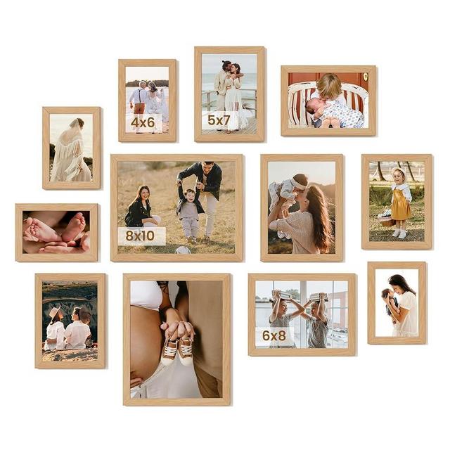 Heimlove Oak Wood Grain Collage Picture Frames Set of 12,Two 8x10,Two 6x8,Four 5x7,Four 4x6 Photo Frames,Gallery Wall Frame Set for Wall Mount or Tabletop Display
