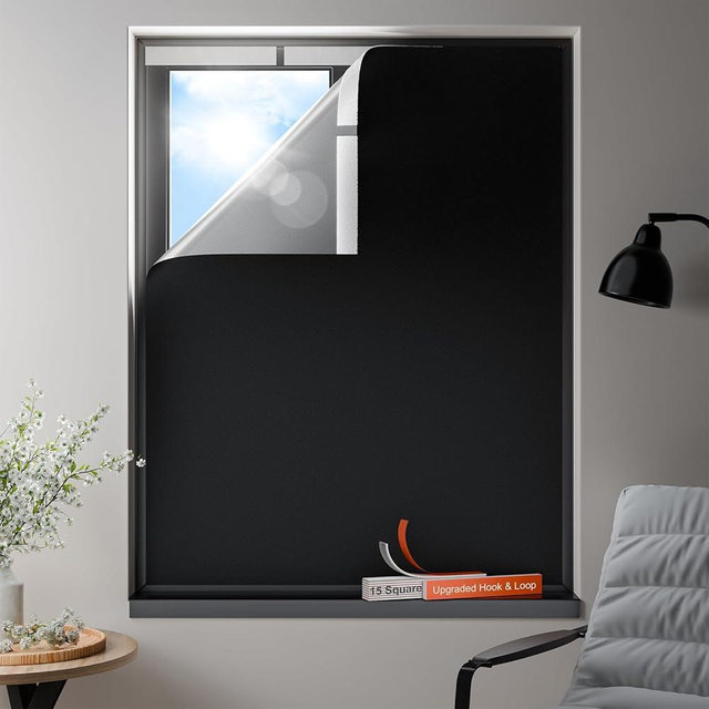 100% Blackout Curtains, Portable No Drill Window Shades, DIY Blackout Window Cover with Hook and Loop, for Bedroom, Baby Nursery, Travel, DormRoom, Apartment (62" x 64")