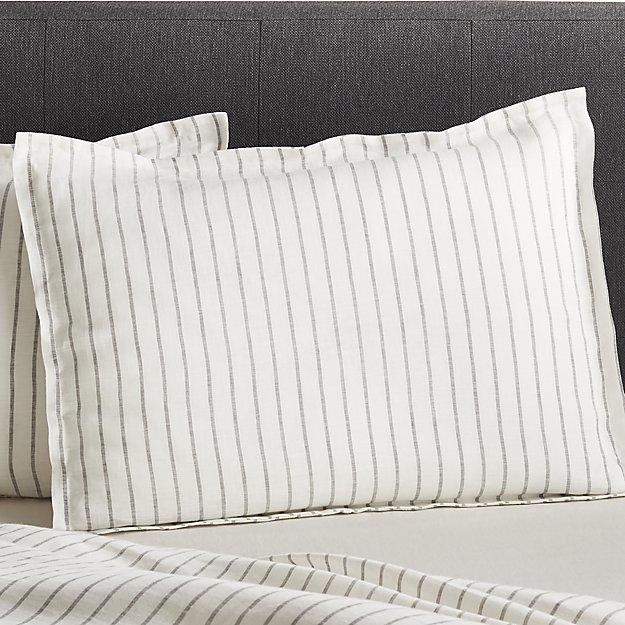 Linen Wide Stripe Warm White Standard Pillow Sham