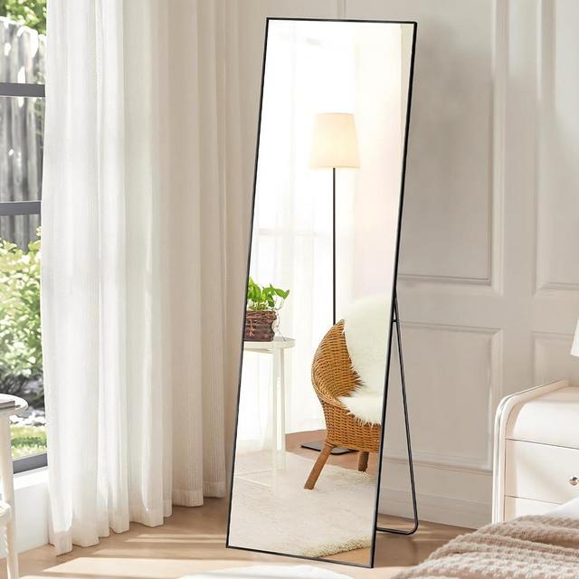 DUMOS Full Length Mirror with Stand, 59"x16" Floor Mirror with Aluminum Alloy Frame for Bedroom, Standing Full Body Mirror with Shatter-Proof Glass for Wall, Living Room, Cloakroom (Black)