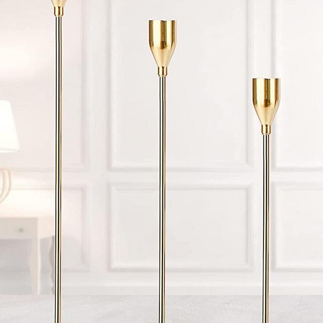 DEVI Gold Candlestick Holders 3pcs, Taper Candle Holders for Candlesticks, Gold Candle Holder Wedding Decorations & Centerpieces for Dining Room Table