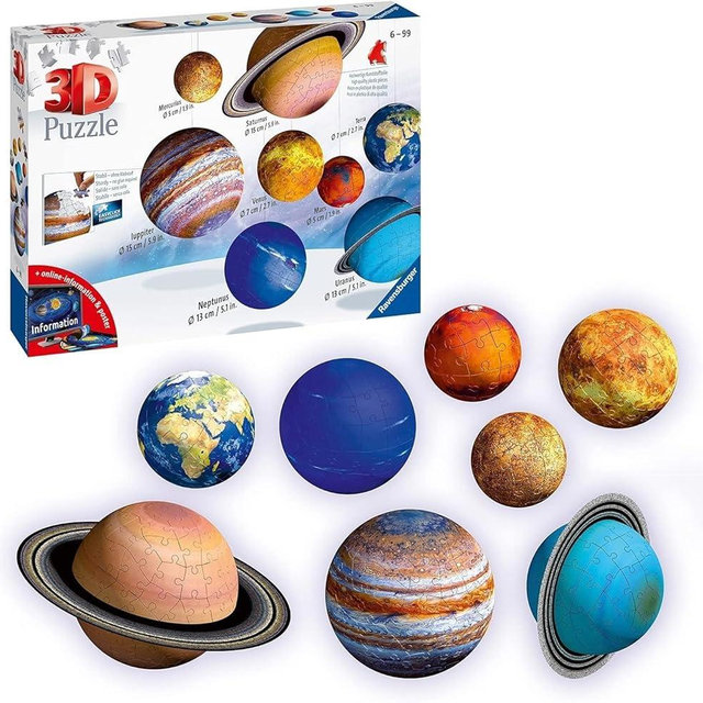 Ravensburger Solar System 540 Piece - 9 Planet 3D Jigsaw Puzzle Set for Kids & Adults - Easy Click Technology - Durable Material - MESH Accredited