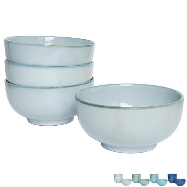 Bosmarlin Ceramic Cereal Bowls Set of 4, 24 Oz, Soup Bowls for Oatmeal, Salad, Dishwasher and Microwave Safe, Reactive Glaze (Blue Grey)