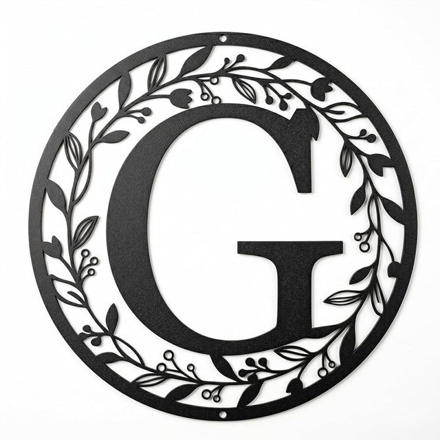 Wreath Monogram Metal Letter G Door Hanger, Welcome Sign for Front Door, Letter G Monogram Wall Decor, Elegant Metal Initial G Wall Art for Anniversary, Wedding, Housewarming Gift