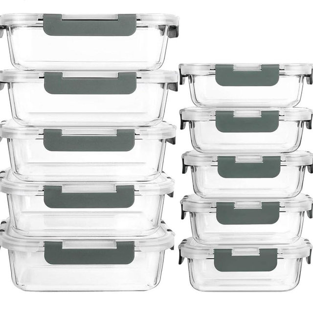 [10-Pack] Glass Meal Prep Containers with Lids, MCIRCO Food Storage Containers with Snap Locking Lids, Airtight Lunch Containers, Microwave, Oven, Freezer and Dishwasher