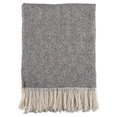 Grey Herringbone Pattern Fringe Throw Blankets (50"x60") - Saro Lifestyle®
