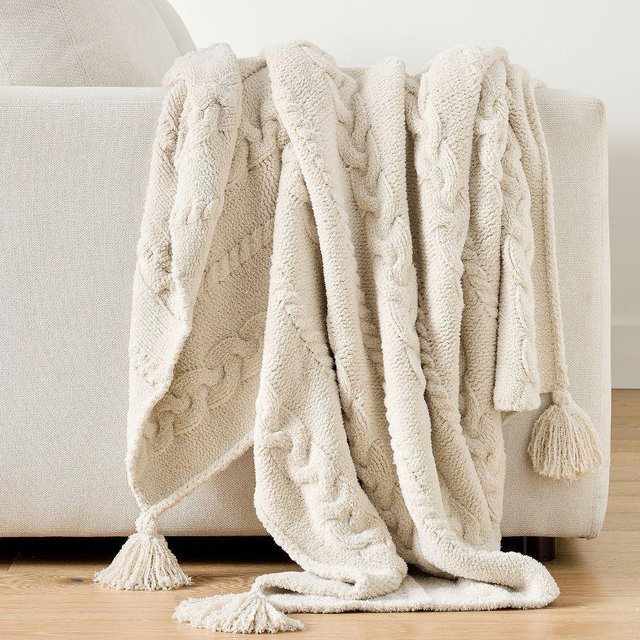Classic Cable Knit Throw, Ivory, 50" x 60"