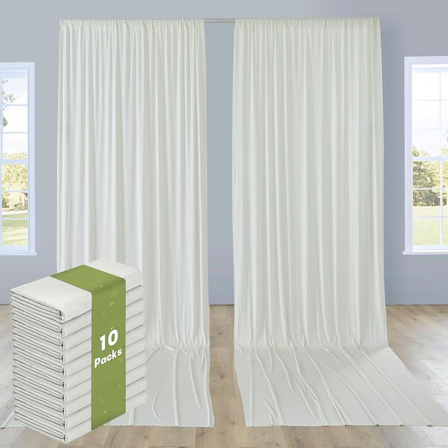 10 Panels 5x12ft Ivory Backdrop Curtains for Parties, Wrinkle Free Polyester Ivory Photo Backdrop Drapes 12 ft Long Back Drop Cloth for Wedding Birthday Photography Background Party