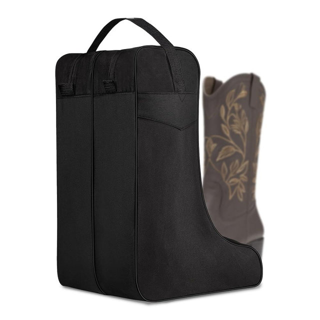 Ciphewest Black Boot Bag for Cowboy Boots up to 17 Inches, Waterproof Travel Boot Carrier for Men & Women, Heavy-Duty 600D Polyester Shoe Storage Bag with Handle