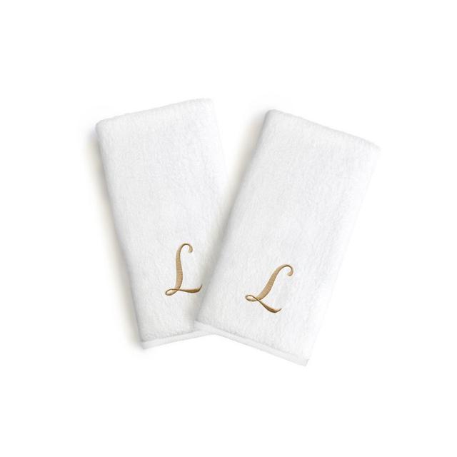 Linum Home Textiles Bridal Monogram Script Letter "L" Hand Towels in White/Gold (Set of 2)