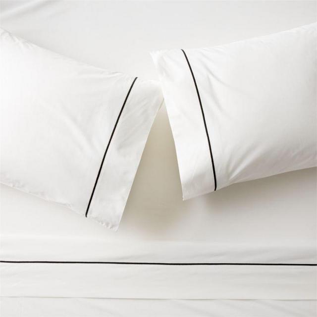 Marisal Organic Cotton 400 Thread Count Percale White and Black King Sheet Set