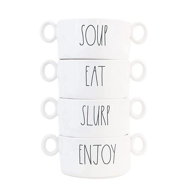 Rae Dunn Soup Bowls, Dinner Bowl Set for Soup, Salad, Pasta, and Ramen, Small Bowls with Handles, Set of 4