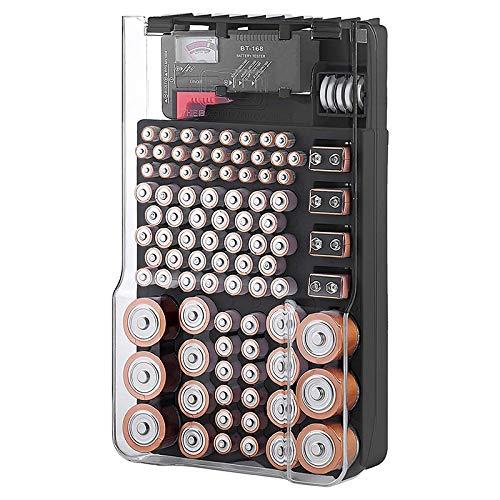 Molieeigin The Battery Storage Case,Organizer with Hinged Clear Cover, with Battery Tester, Holds 93 Batteries Various Sizes, Black