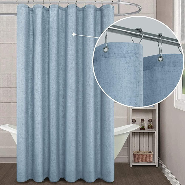 Light Blue Shower Curtain Liner Linen Fabric Waterproof Washable Pretty Boho Vintage Shower Curtains for Bathroom Decor with Hooks,72 x 72 Inch,Stone Dusty Grey Blue