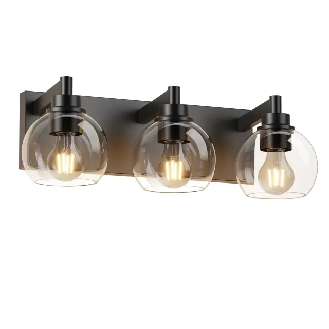 DAKAFUL Bathroom Vanity Light, with Clear Glass Globe Shade, Reversible Mounting E26 Base Wall Lights for Bathroom/Mirror/Bedroom/Hallway