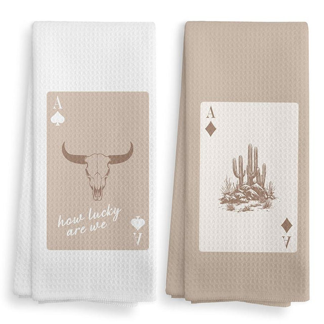 NOQL Trendy Western Cowboy Cowgirls Home Decor Kitchen Towels and Dishcloths Set of 2, Western Gifts, Beige Western Country Bull Skull Drying Cloth Hand Dish Tea Towels for Bathroom Kitchen, 16x24Inch