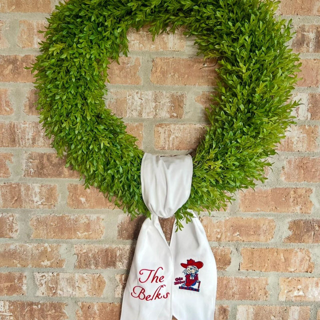Personalized Ole Miss Rebels Wreath Sash: Embroidered Colonel Reb Decor