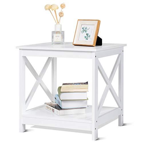 Giantex End Table Sofa Side Table X-Shaped Frame Accent Furniture Display Shelves for Living Room Bedroom Nightstand L19 xL19 xH18 (1, White)