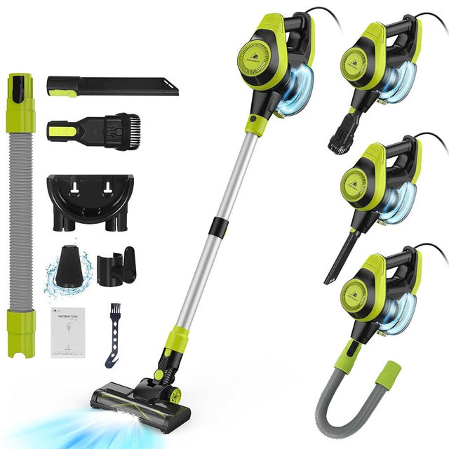 23Ft Corded Vacuum Cleaner,600w 20KPa Stick Vacuum Up to Two Gear Adjustment,19''-30'' Telescopic Adjustable Tube, Wall Mount Storage, 8-in-1 LED Handheld Vac for Hard Floors Carpets Pet Hair
