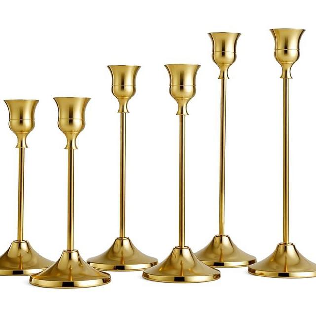SylvaCraft Brass Gold Candle Holders Rustproof Taper Candlestick Holders for Holiday Party Table Centerpiece Wedding Fireplace Mantel Housewarming Gift(2 Sets(6 Pcs)) ﻿