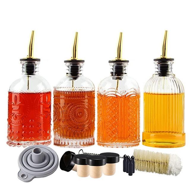 Shining Craft Coffee Syrup Dispenser Set 4 Packs 7 OZ Vinegar Dispenser Set with Metal Pour Spout Ideal for Coffee Syrups, Condiments, Oil Dispenser for Kitchen, Coffee bar, SC055 (4)