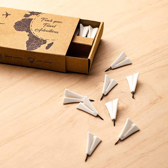 ENJOY THE WOOD Push Pins Plane Shaped Map Push Pins Travel Office School Pins Board Pins Gift Traveler Canvas Pins 3D Wood World Map (Pins, Planes)