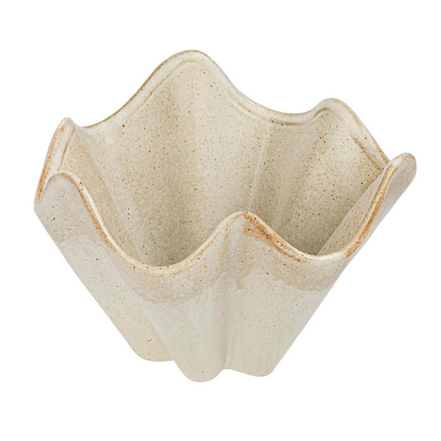 Bloomingville Round Stoneware Ruffled Bowl with Reactive Glaze, Cream