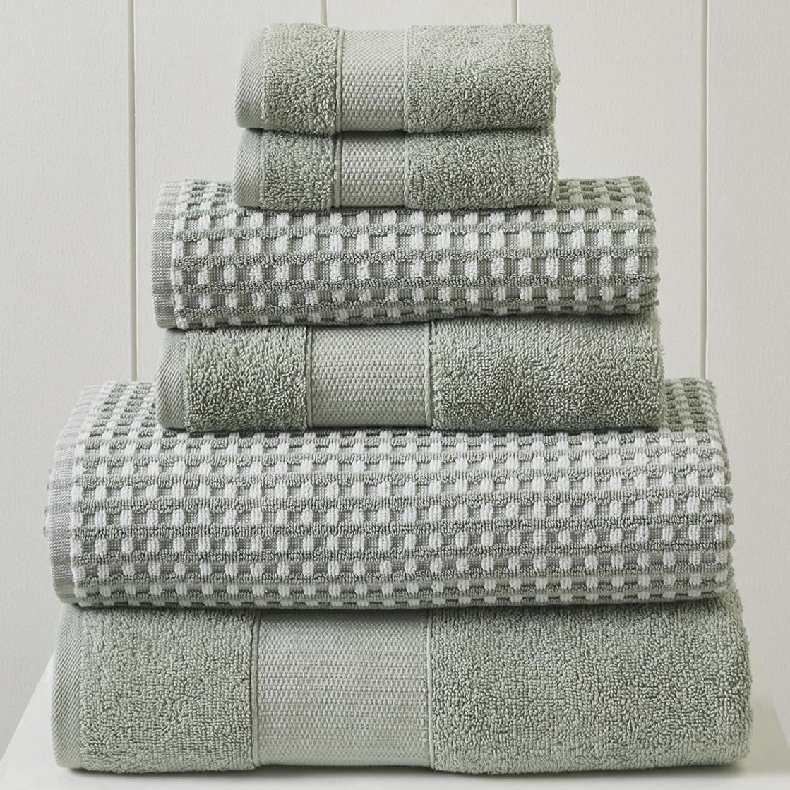 Amrapur Overseas 6-Piece Yarn Dyed Cobblestone Jacquard Towel Set Mineral Green