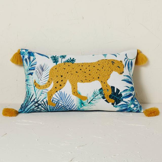 Leopard Embroidered and Printed Lumbar Throw Pillow - Opalhouse™ designed with Jungalow™