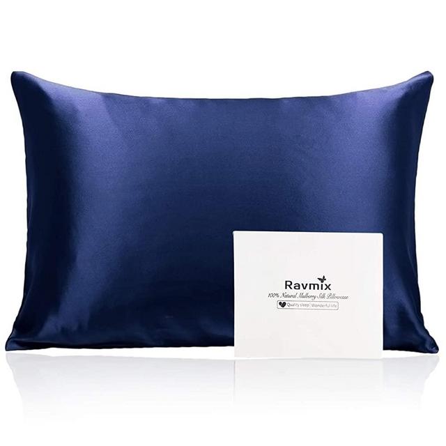 Ravmix Silk Pillowcase for Hair and Skin, 100% 21Momme, with Hidden Zipper, Both Sides Mulberry Silk, 1PCS, King Size 20×36inches, Navy Blue