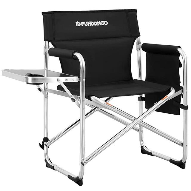 FUNDANGO Heavy Duty Folding Camping Director Chair with Side Table Pockets Oversize Padded Seat Stable Aluminum Alloy Collapsible Picnic Hiking Fishing Outdoor Chairs,Supports to 264lbs