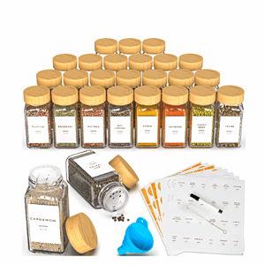 Masadi 24-Piece 4-Ounce Pack Airtight Bamboo Lid Glass Sealed Spice Jars Food Storage Jars
