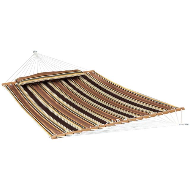 Sunnydaze Large Two-Person Quilted Fabric Hammock with Spreader Bars and Detachable Pillow - 450 lb Weight Capacity - Sandy Beach