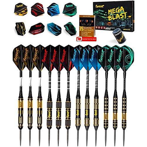 IgnatGames Steel Tip Darts Set - Professional Darts with Aluminum Shafts, Rubber O'Rings, and Extra Flights + Dart Sharpener + Innovative Case + Darts Guide (Tungsten and Brass)