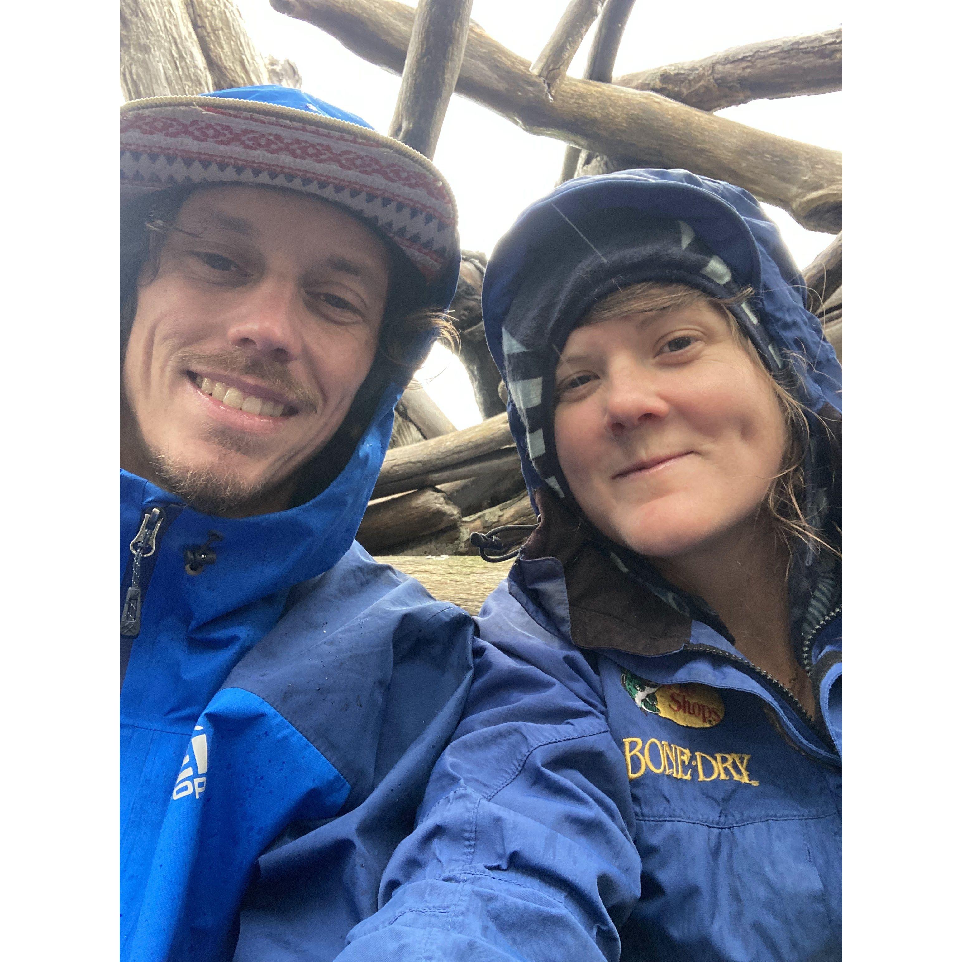 In a driftwood shelter on the beach, Captain Cook State Park Alaska '22