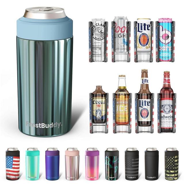 Frost Buddy Universal Buddy Can Cooler - Fits All - For Regular 12 & 16 oz or Slim-Size Bottles - Insulated Double-Walled Stainless Steel (Frozen)